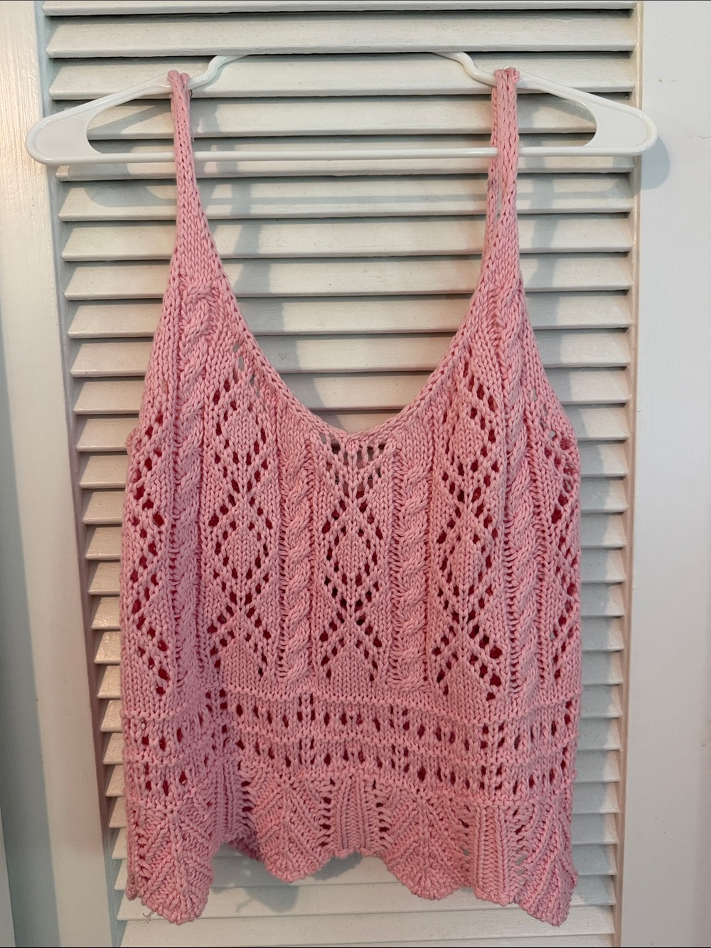 Solai Pink Knit Crochet Tank Top